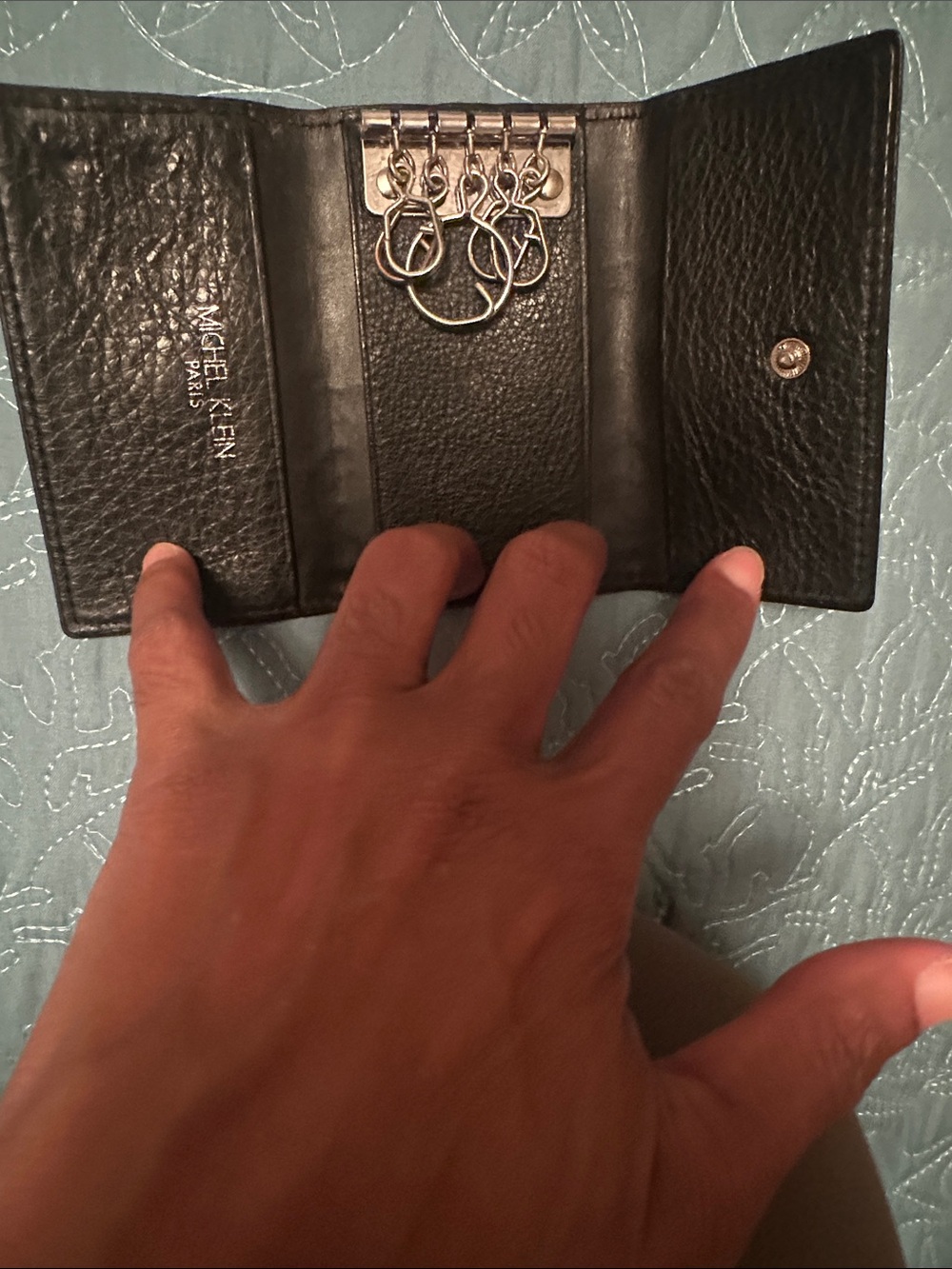 Michel Klein Black Leather Key Case with Silver Hardware